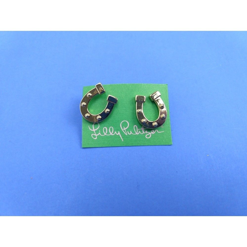 Lilly Pulitzer Gold Tone Horseshoe Stud Earrings New